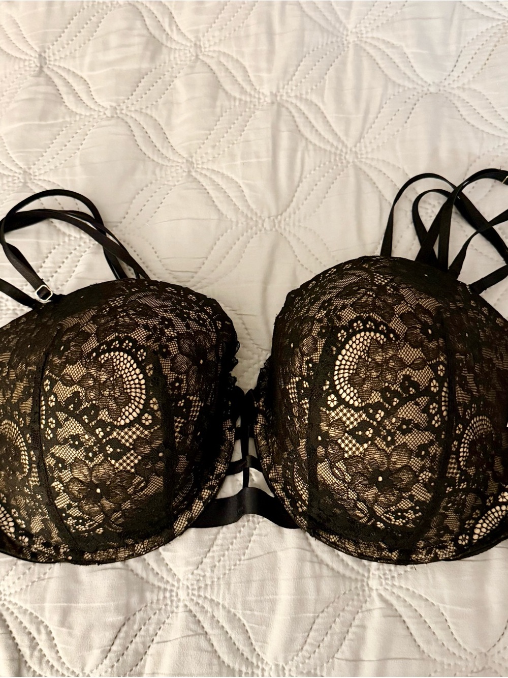 Lane Bryant Cacique Black Lace Push-Up Bra with Nude Lining 44D